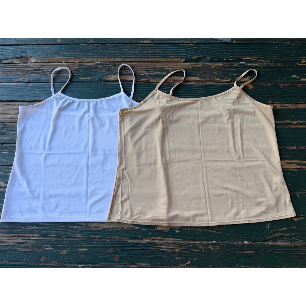 Ashley Stewart 2PK Camisole Set White Tan Plus Size 22/24 Stretch Layering Tanks